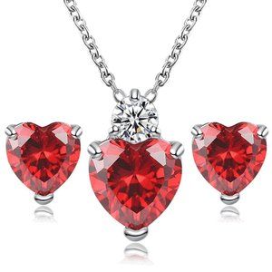 💎 Heart Drop Necklace Pendant Earrings 925 Sterling Silver Set